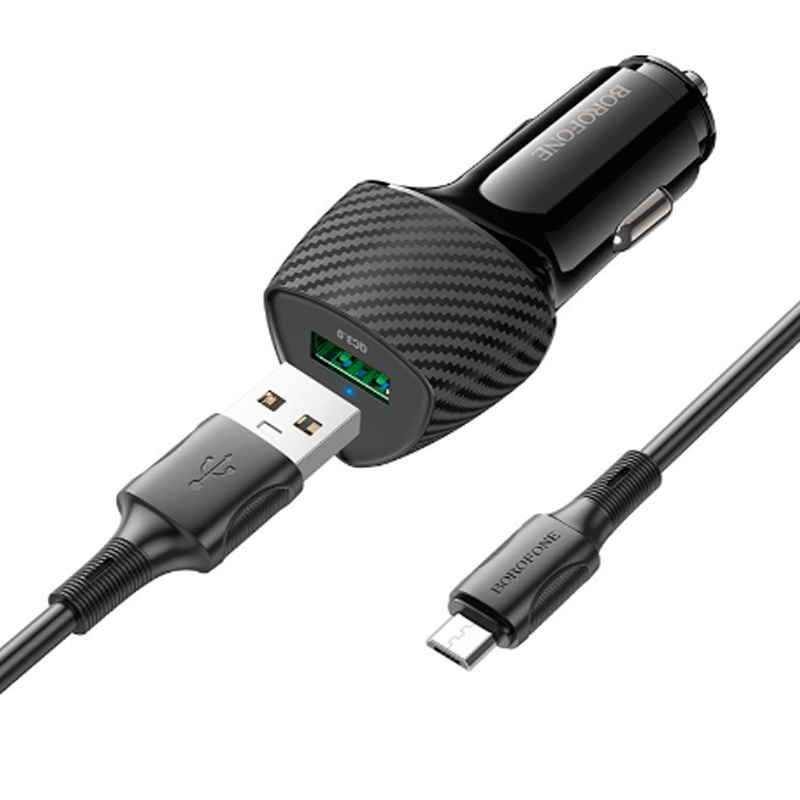 Cargador de Auto Borofone Bz31 Usb Q3.0 18w + Cable Micro Usb – imagen 2