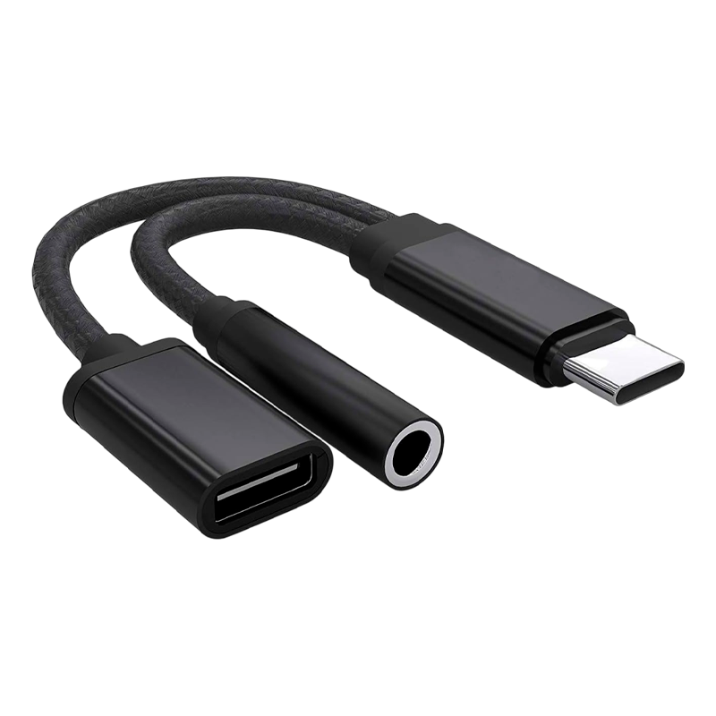 Adaptador Tipo C 2 en 1 Motomo Aux 3.5m + Tipo C Negro – imagen 2