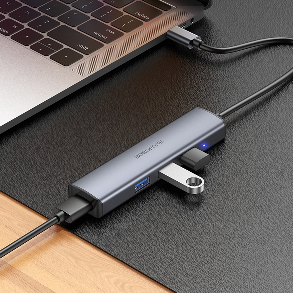 Adaptador Hub Tipo C 4 en 1 Borofone Dh12 Gris – imagen 3