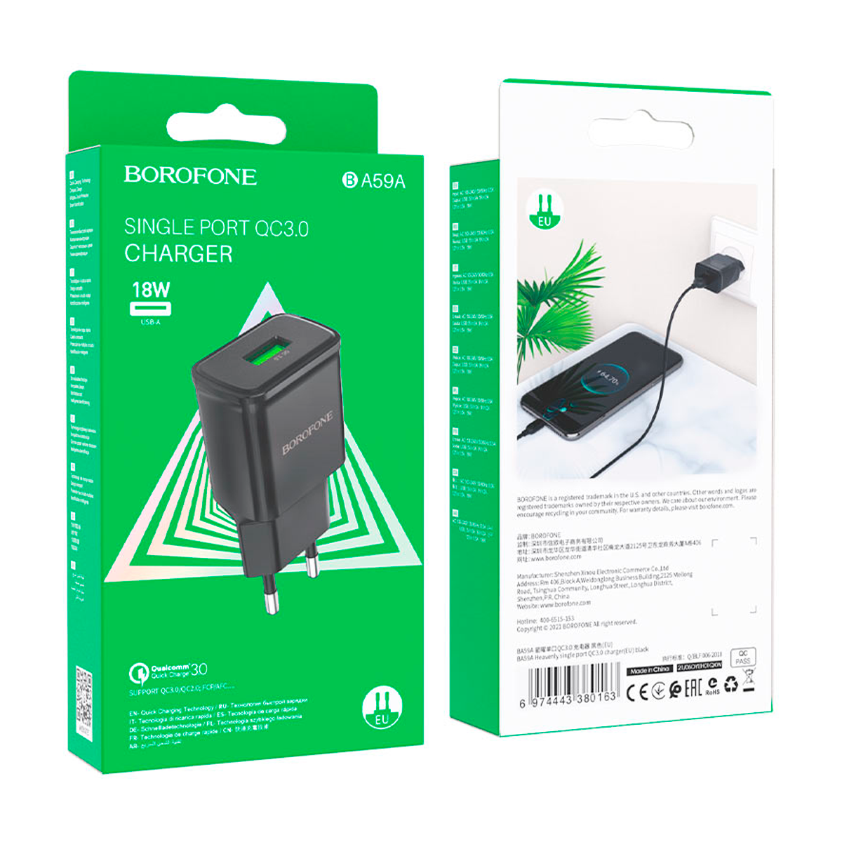Cargador Borofone Ba56a Qc 3.0 Carga Rapida Negro – imagen 2