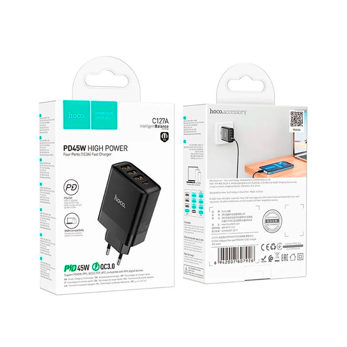 Cargador Hoco C127a 45w Carga Rapida Negro – imagen 2