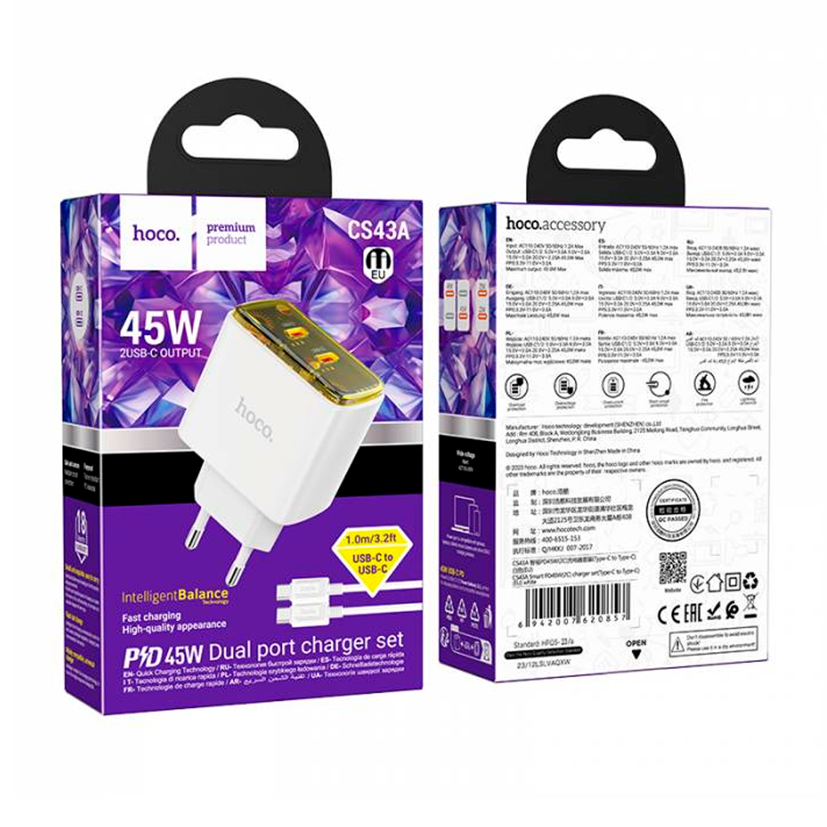 Cargador Hoco Cs43a 45w Carga Rapida Blanco – imagen 2