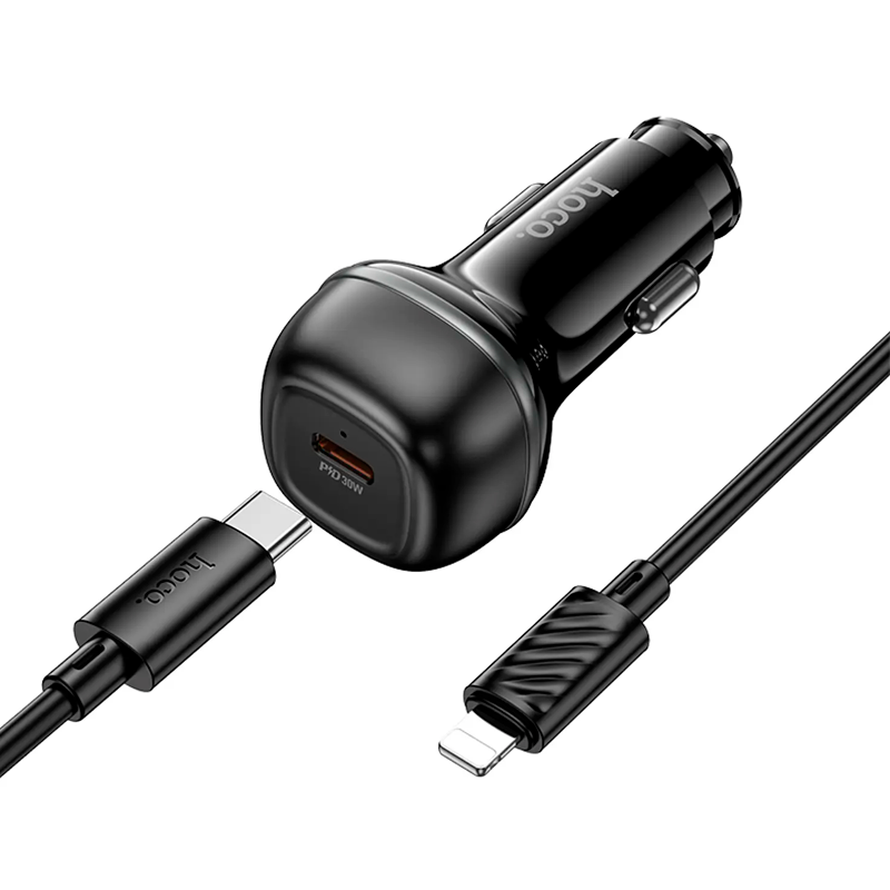 Cargador De Auto Hoco Z58 30w + Cable Tipo C a Lightning Negro – imagen 2