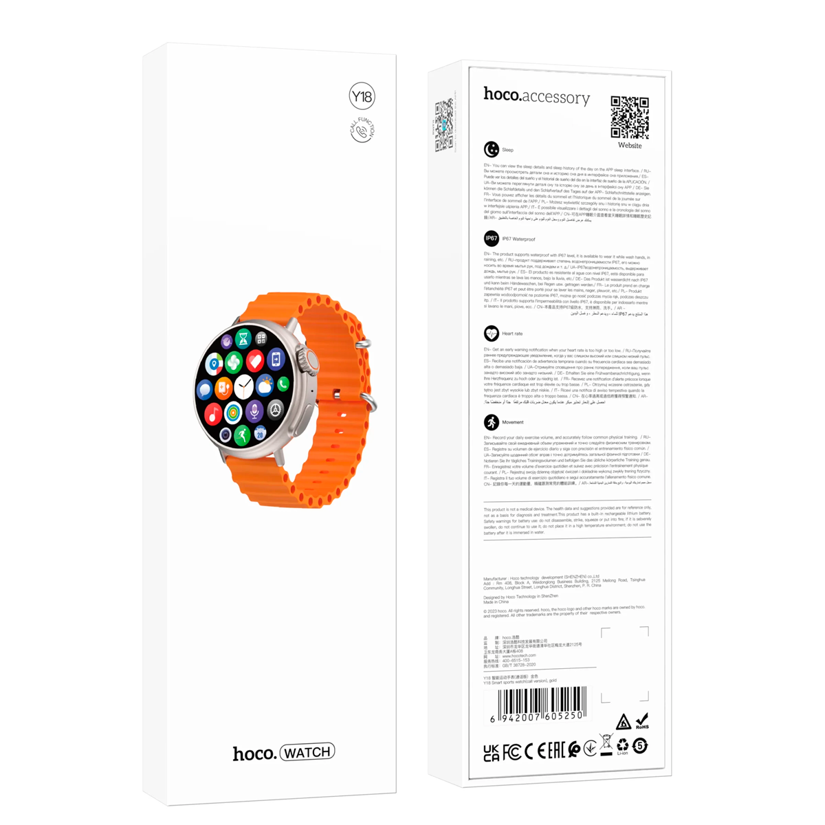 Smartwatch Reloj Inteligente Bluetooth Hoco Y19 Sport Naranjo – imagen 2