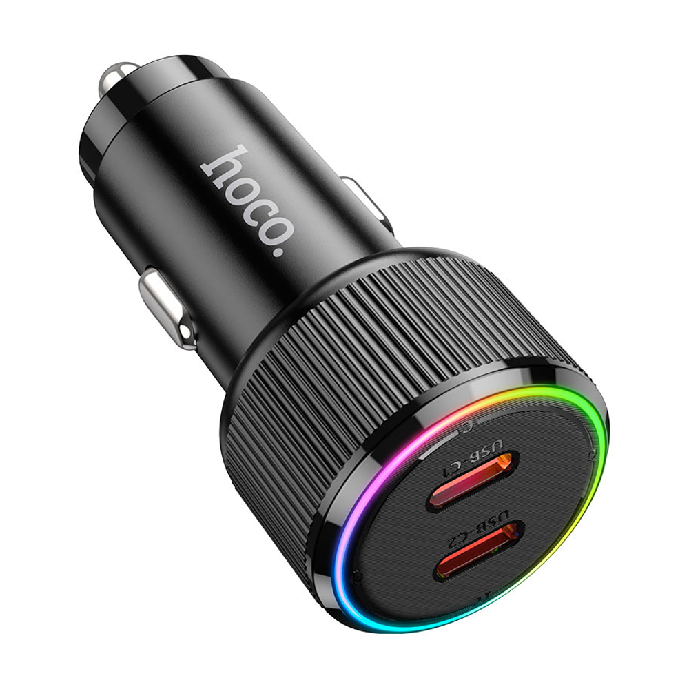 Cargador De Auto Hoco Nz14b Dual 50w Tipo C Negro
