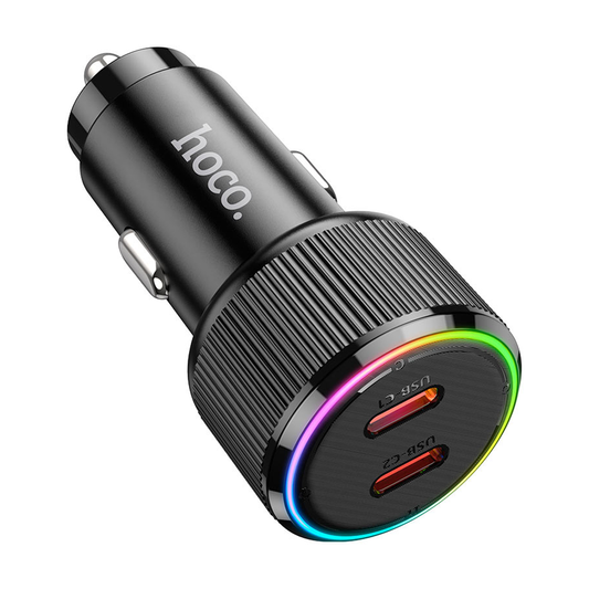 Cargador De Auto Hoco Nz14b Dual 50w Tipo C Negro