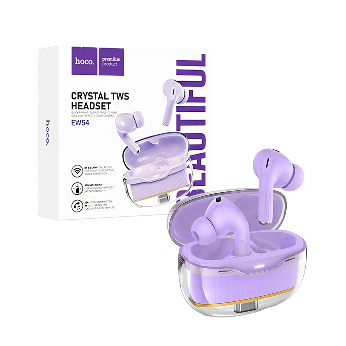 Audífonos Bluetooth Hoco Ew54 In Ear Morado – imagen 2