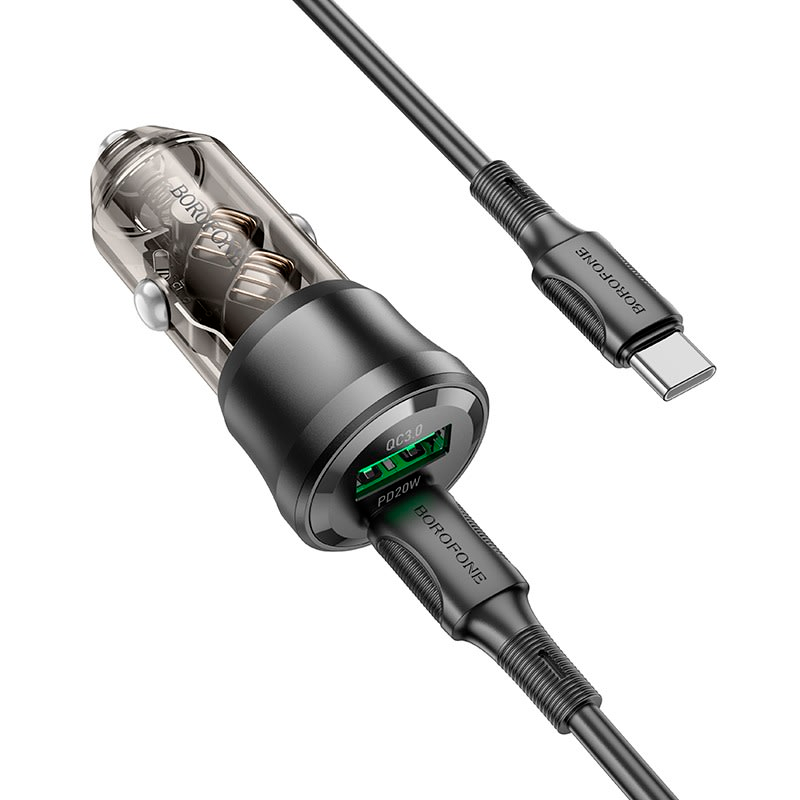Cargador de Auto Borofone Bz25 Dual 38w + Cable Tipo C Gris