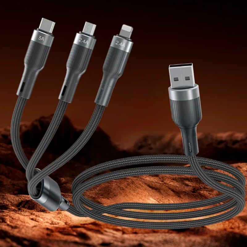Cable Usb 3 en 1 Tipo C Awei 1,2 Metros Negro – imagen 2