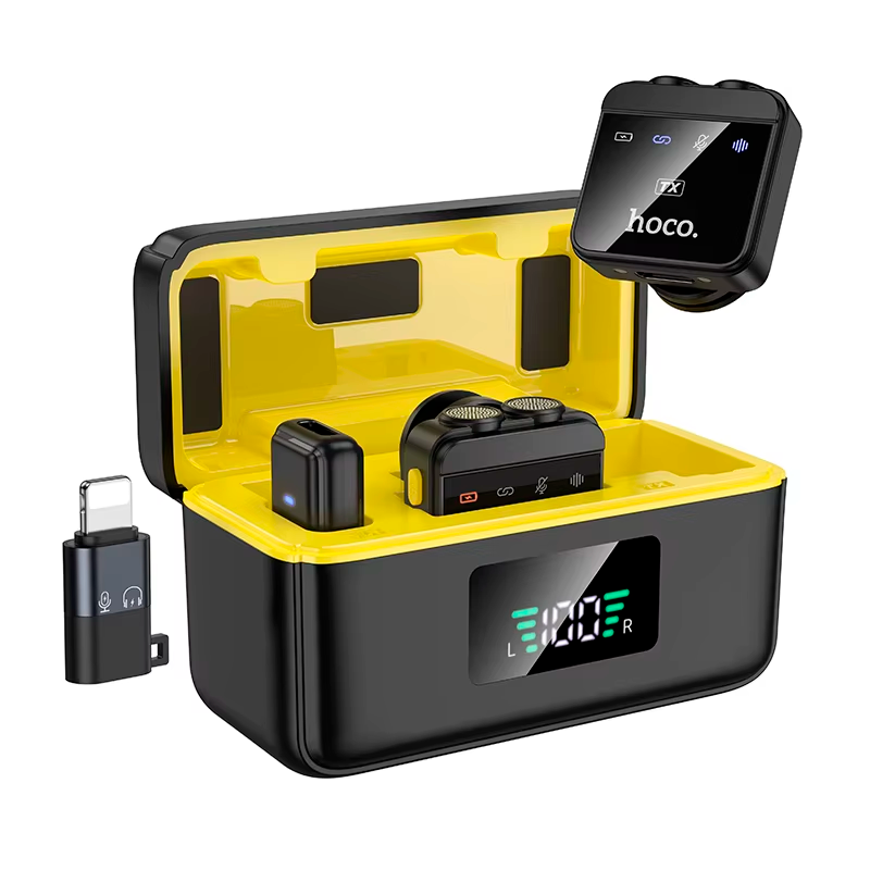 Microfono Externo Omnidireccional Dual Tipo C y Lightning Hoco L17 Negro