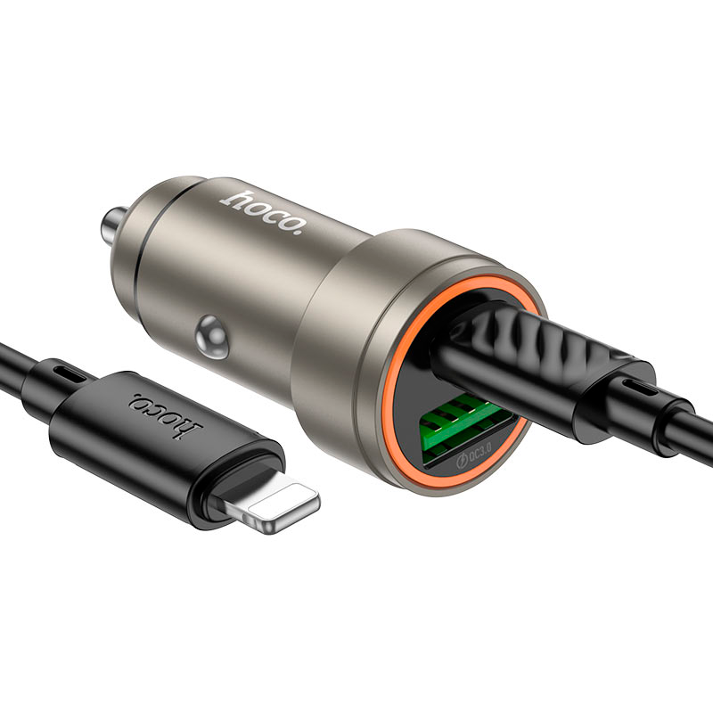 Cargador De Auto Dual Usb Tipo C Hoco Z57a 30w + Cable Para Lightning