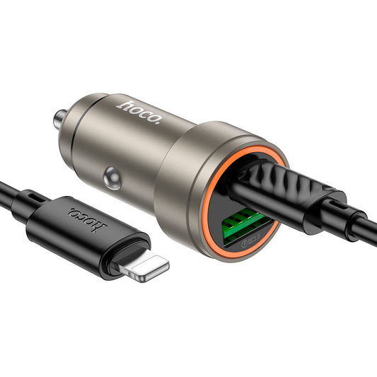 Cargador De Auto Dual Usb Tipo C Hoco Z57a 30w + Cable Para Lightning