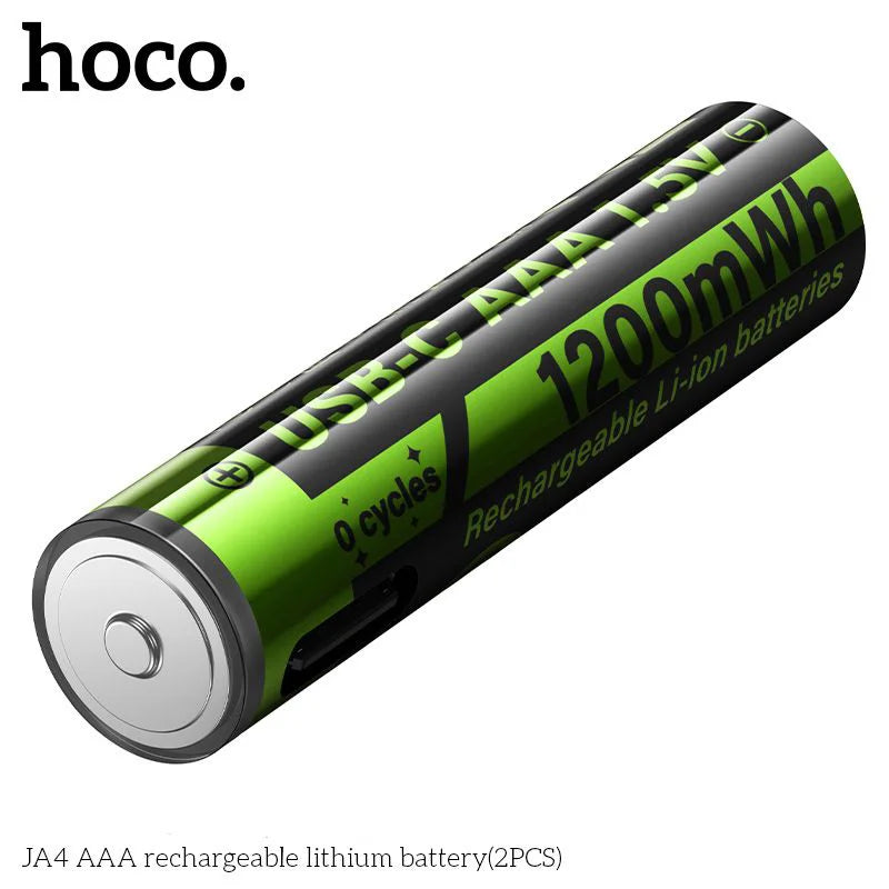 Pack 2 Pilas Recargables AAA Hoco Ja3 Tipo C + Cable Dual Negro – imagen 4
