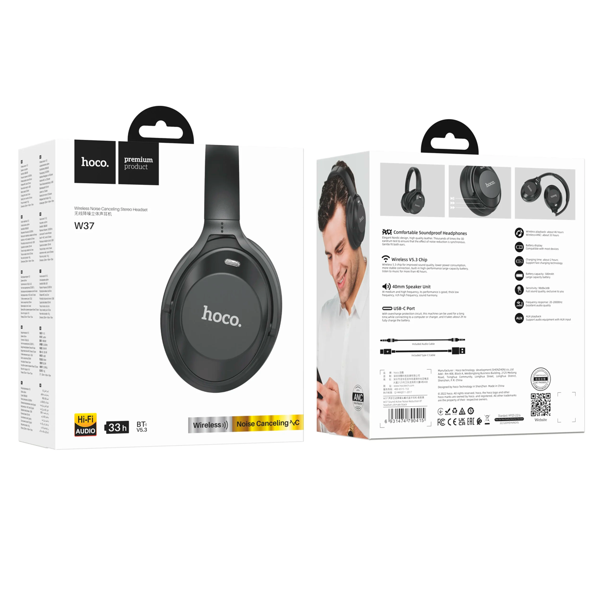 Audífonos Bluetooth Hoco W37 Anc Negro – imagen 2