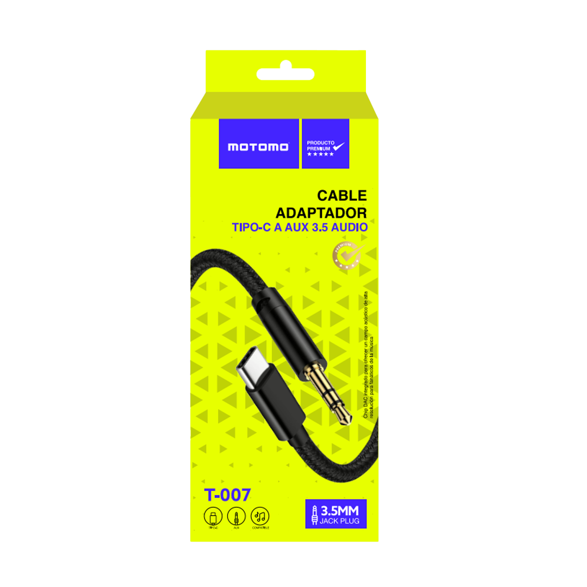 Cable Auxiliar a Tipo C Motomo T007 Negro – imagen 2