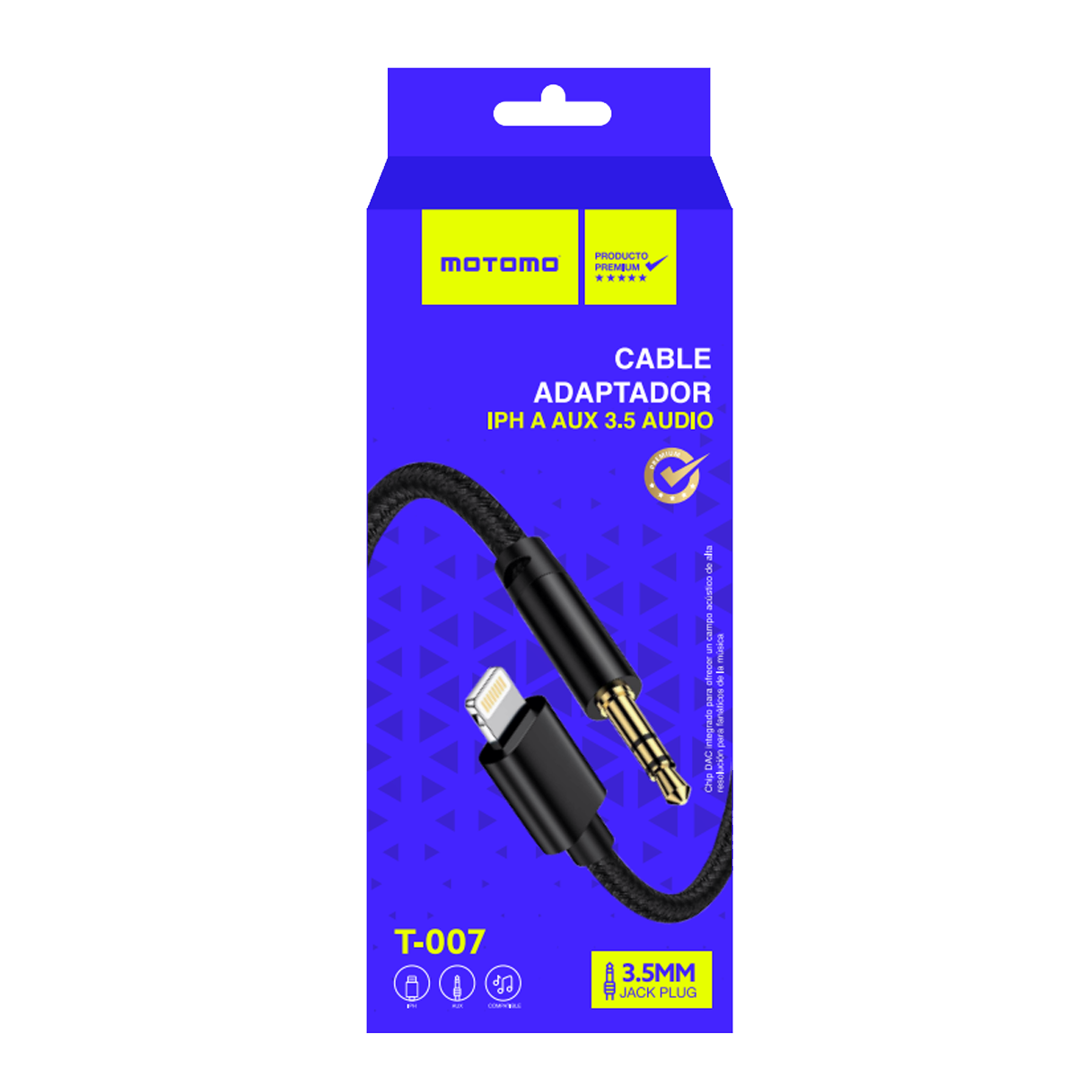 Cable Auxiliar a Lightning Motomo T007 Negro – imagen 2