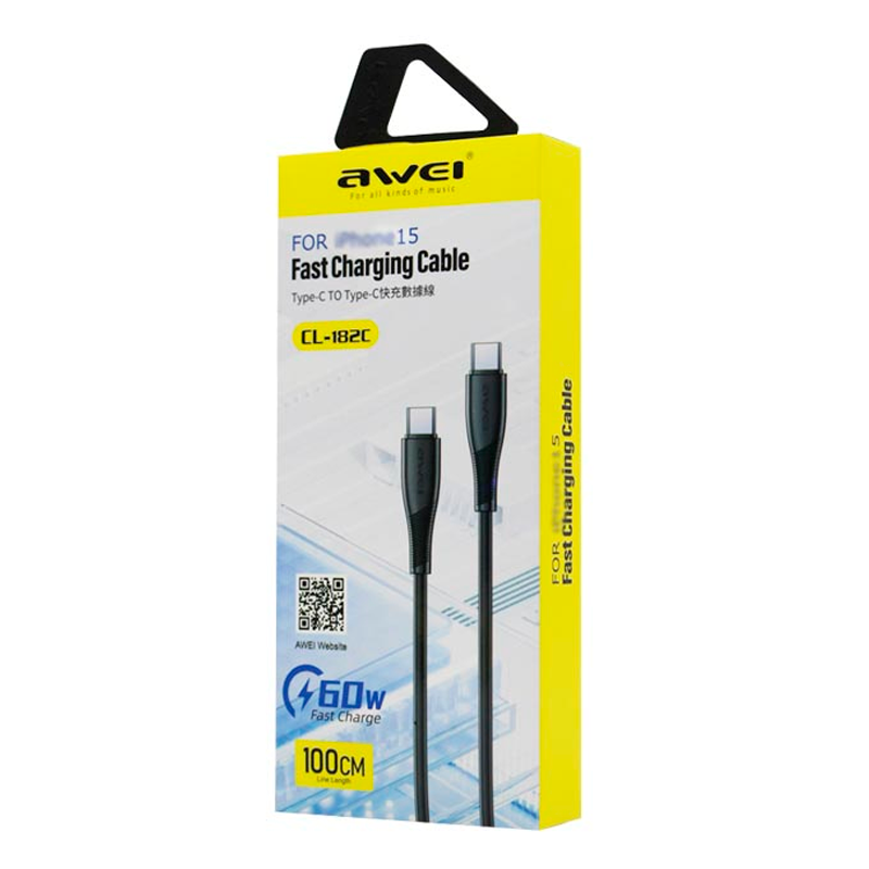 Cable Tipo C a Tipo C Awei CL-182c Negro – imagen 3