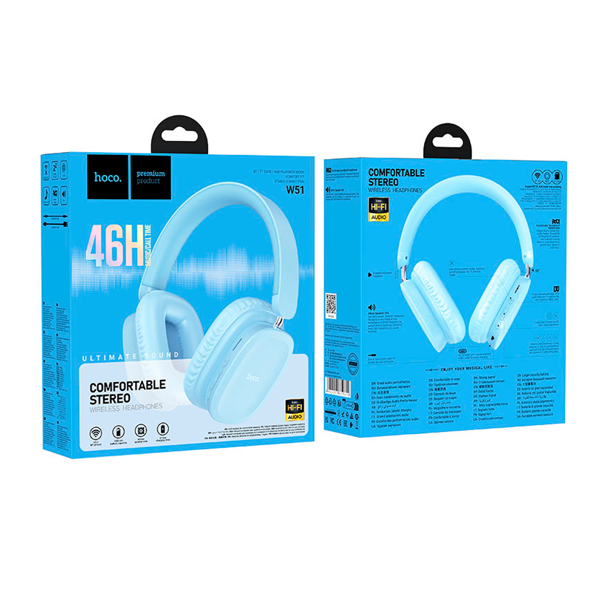 Audífonos Bluetooth Hoco W51 Headset Celeste – imagen 2