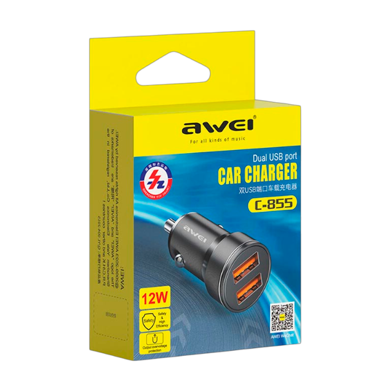Cargador De Auto Doble Usb Awei C-855 Negro – imagen 2