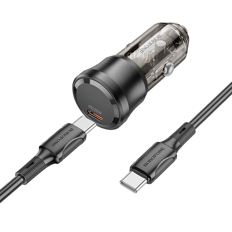 Cargador De Auto Tipo C 20w Borofone Bz24 + Cable Tipo C Negro – imagen 2