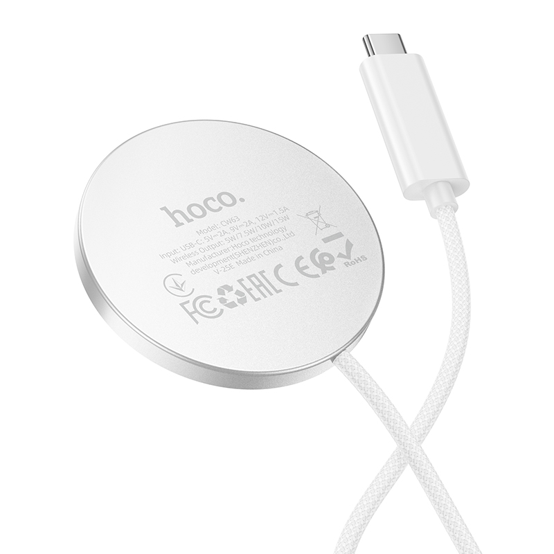 Cargador Inalámbrico Hoco Cw63 Mini Qi2 Tipo C 15w Blanco – imagen 2