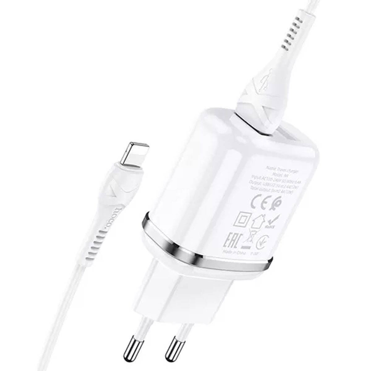 Cargador Hoco N4 Dual Usb + Cable Usb a Lightning Blanco – imagen 2