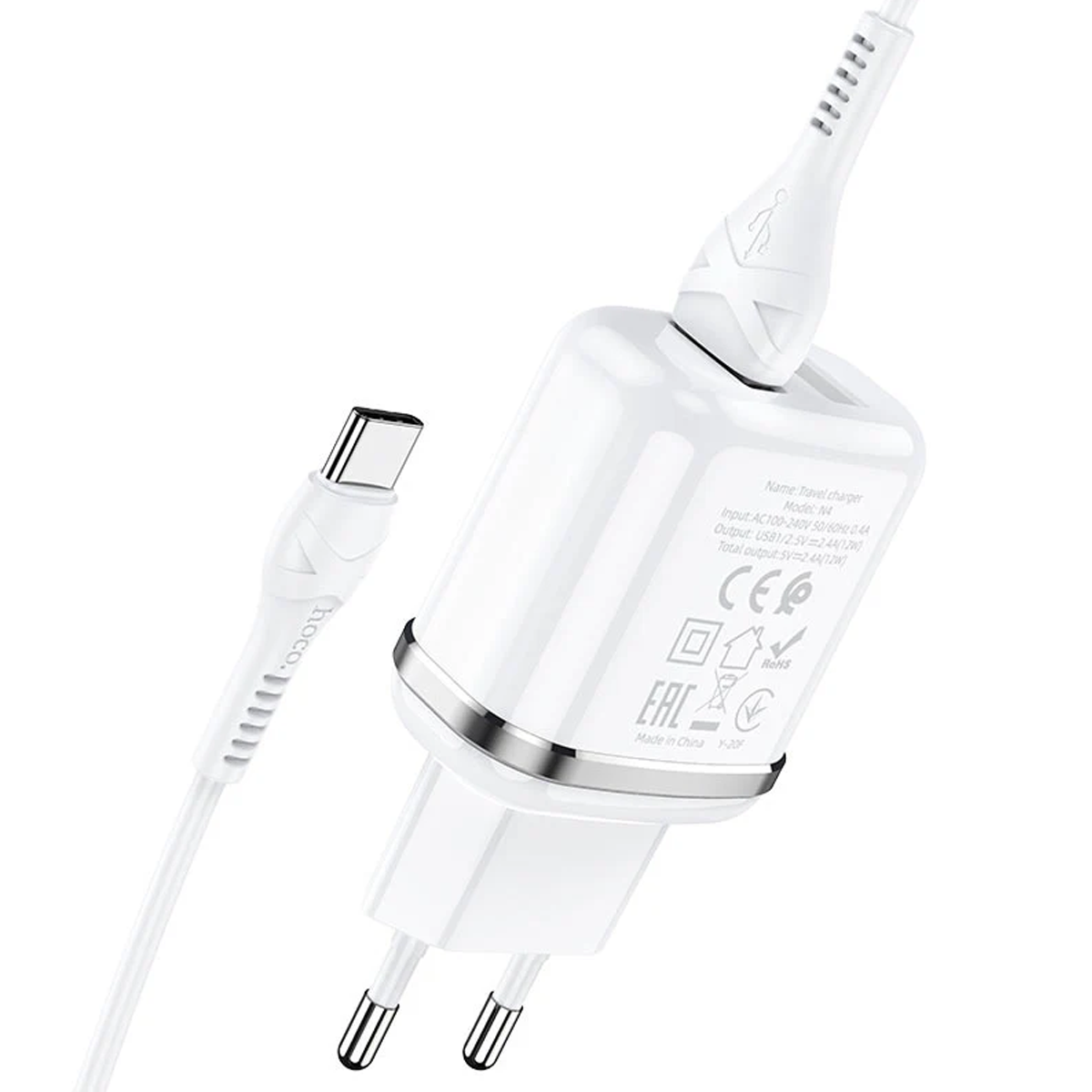 Cargador Hoco N4 Dual Usb + Cable Usb a Tipo C Blanco – imagen 2