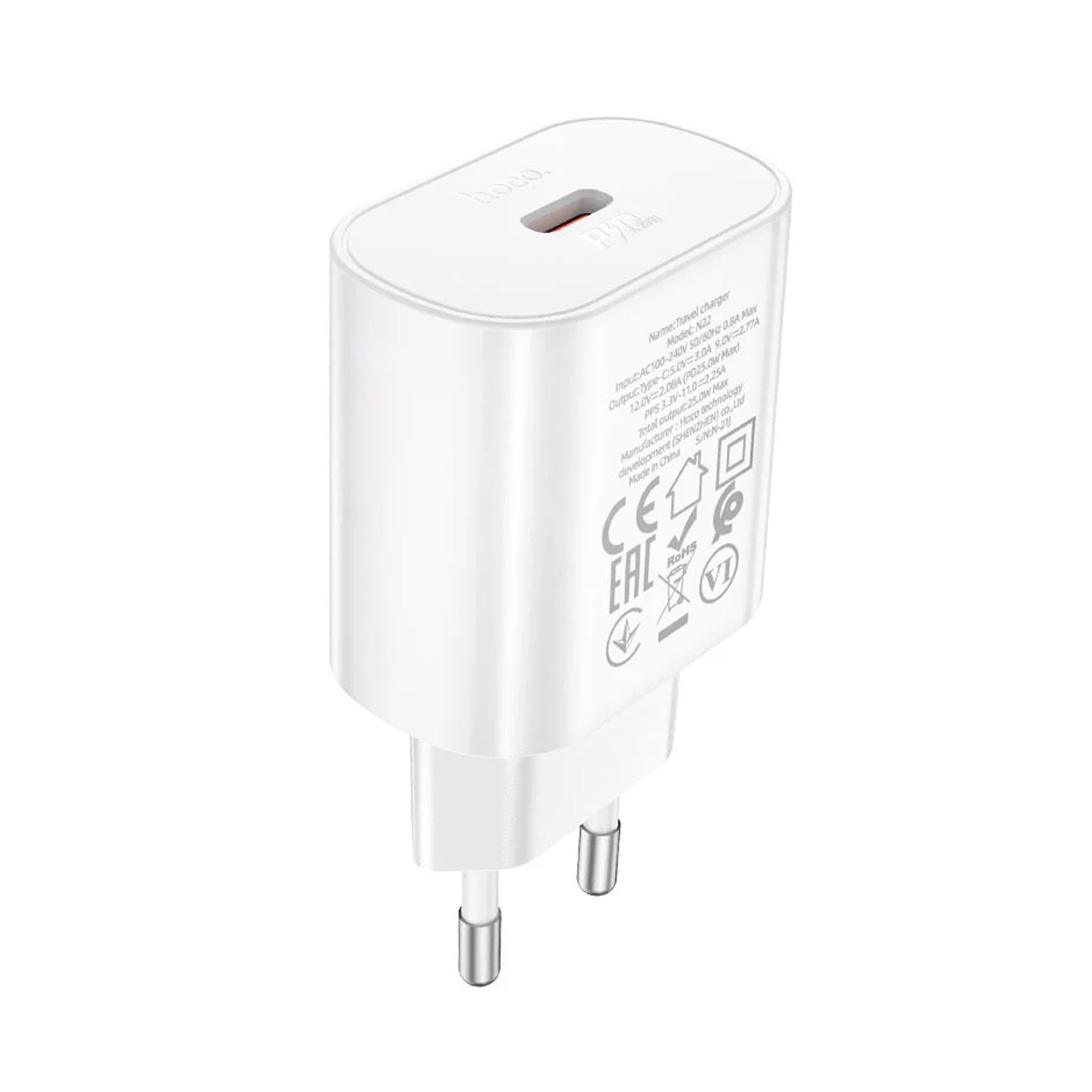 Cargador Carga Rapida Hoco N22 + Cable Tipo C Blanco – imagen 2