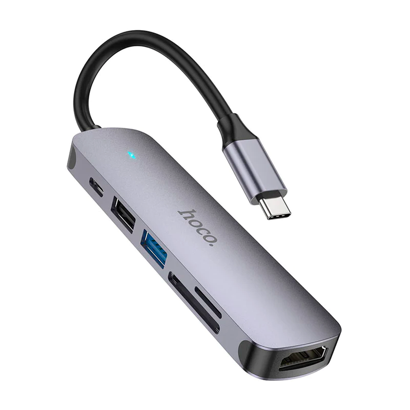 Adaptador Hub Usb 6 en 1 Hoco Hb28 Tipo C Negro