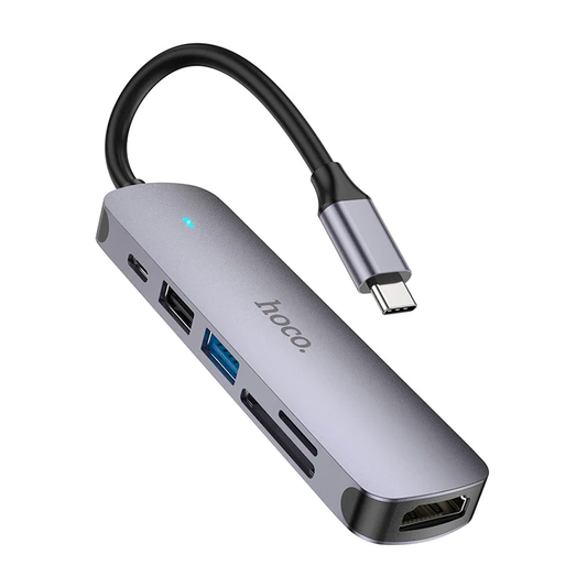 Adaptador Hub Usb 6 en 1 Hoco Hb28 Tipo C Negro