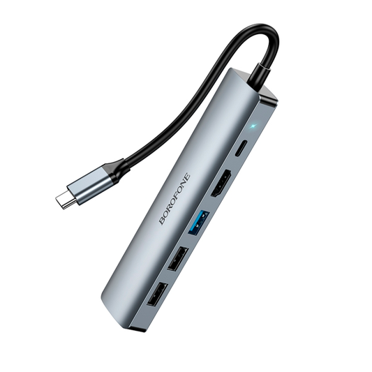 Adaptador Hub Usb Tipo C 6 en 1 Borofone Dh16 Gris