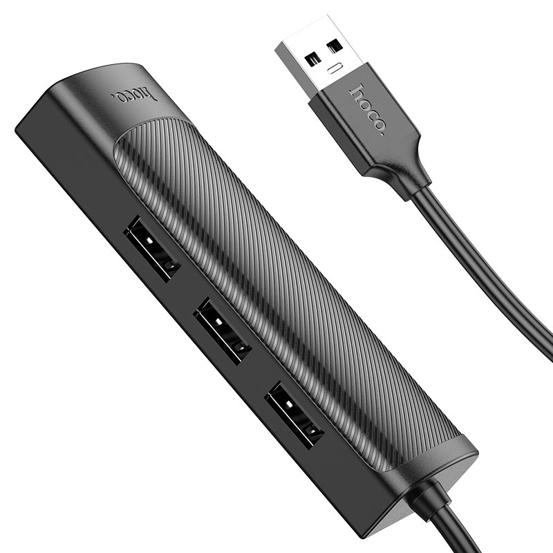 Adaptador Hub Usb 4 en 1 Hoco Hb42 Usb 3.0 Rj45 Negro – imagen 2