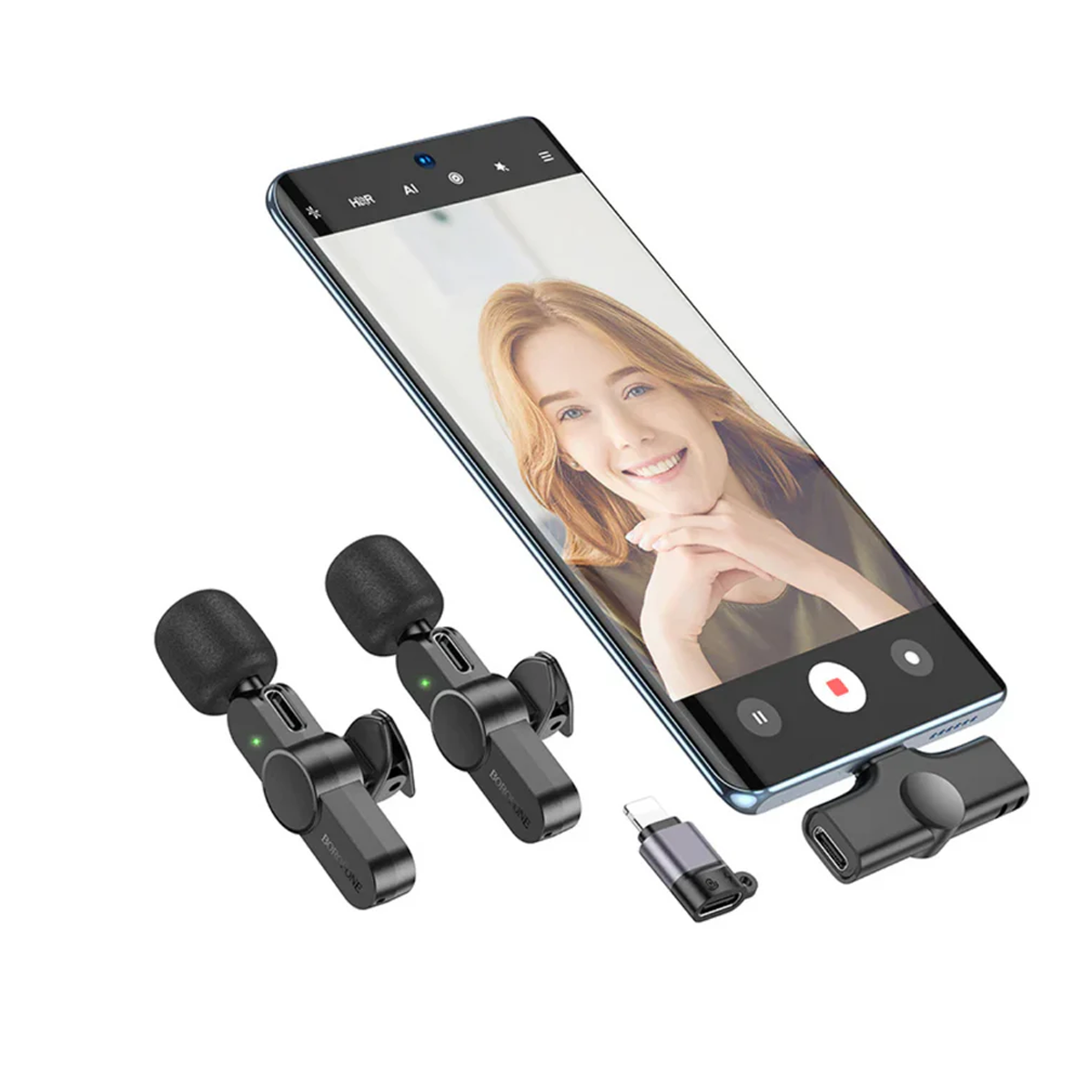 Microfono Digital Externo Borofone Bfk12 Inalambrico Dual Negro – imagen 2