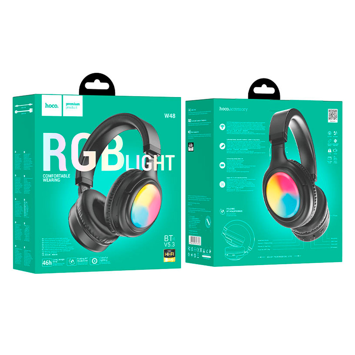 Audífonos Bluetooth Hoco W48 Headset Rgb Negro – imagen 2