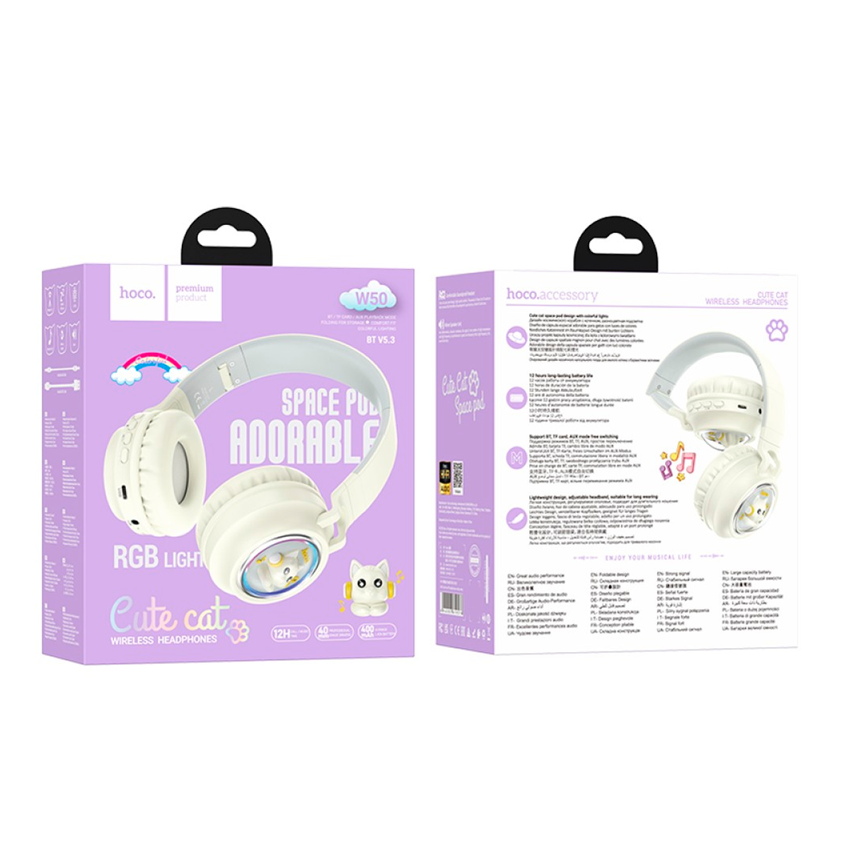 Audífonos Bluetooth Hoco W50 Headset Gato Blanco – imagen 2
