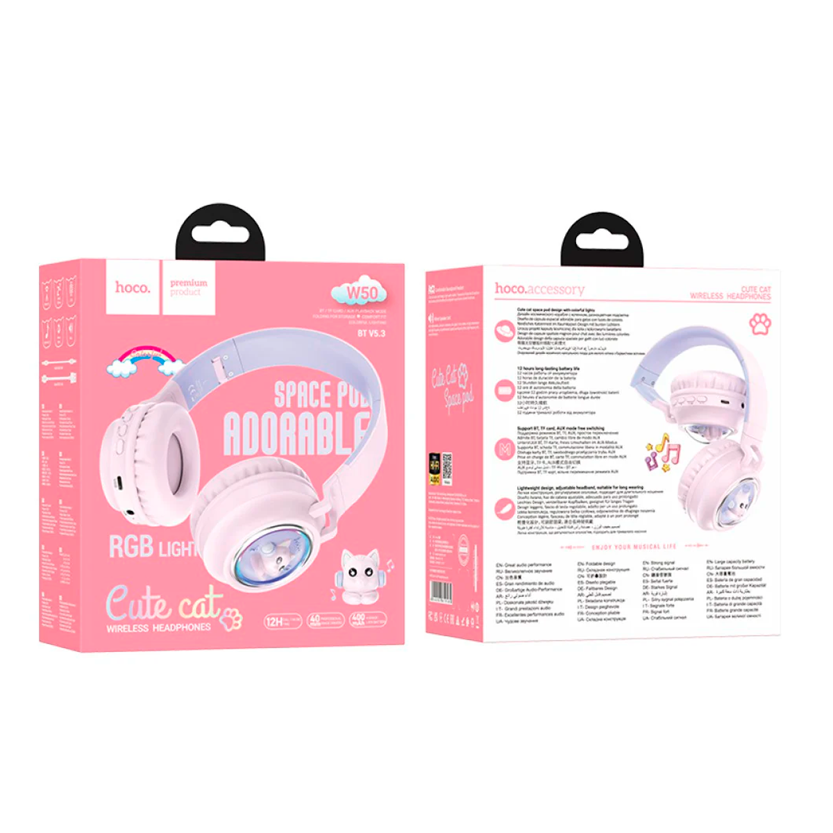 Audífonos Bluetooth Hoco W50 Headset Gato Rosado – imagen 2