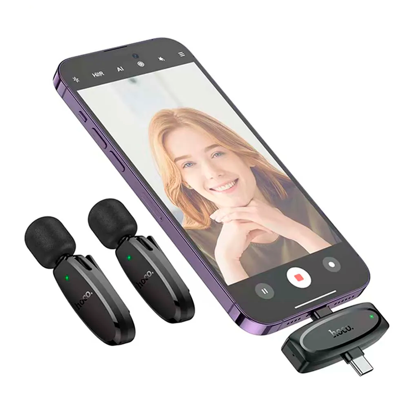 Microfono Externo Inalámbrico Dual Tipo C y Lightning Hoco L15 Negro – imagen 2