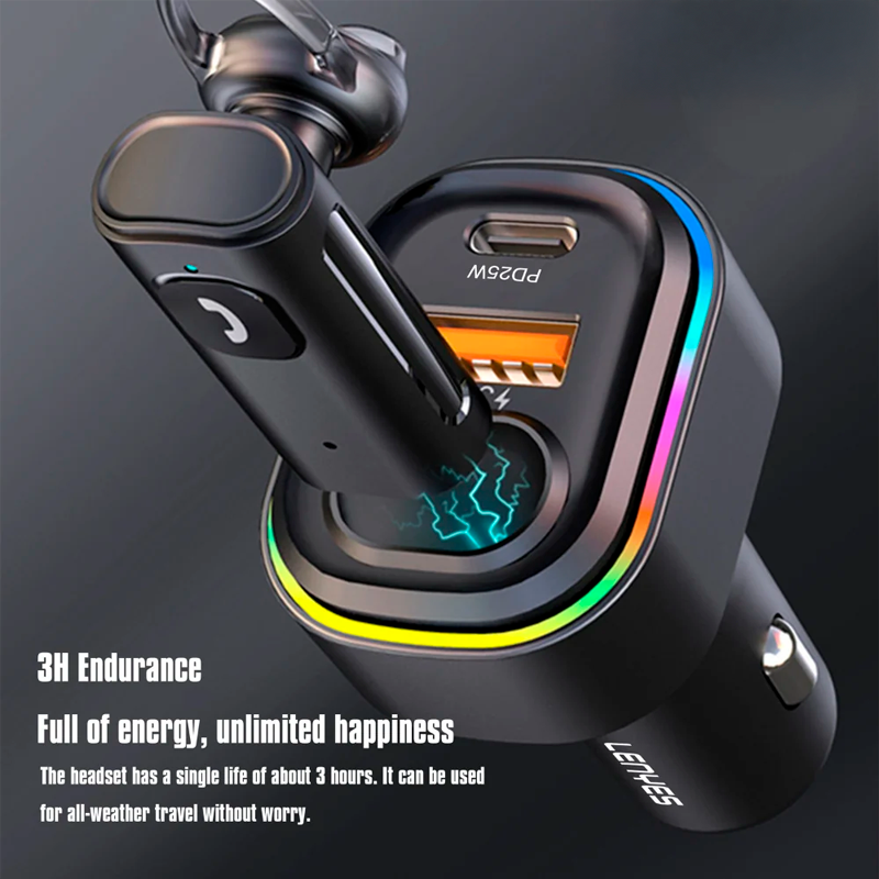 Cargador de Auto + Manos Libres Rgb Lenyes Ca889 25w Negro – imagen 2