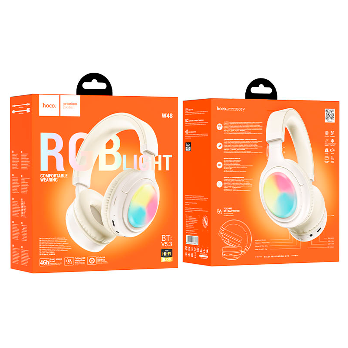 Audífonos Bluetooth Hoco W48 Headset Rgb Blanco – imagen 2