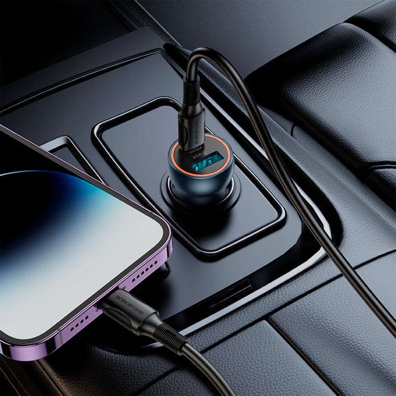 Cargador de Auto Borofone Bz32a Dual Usb Tipo C Gris – imagen 2