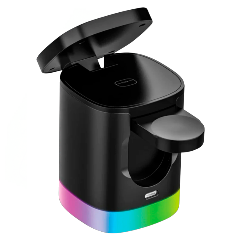 Cargador Inalámbrico 3 en 1 Motomo T-15 Magnetico Rgb Negro – imagen 2