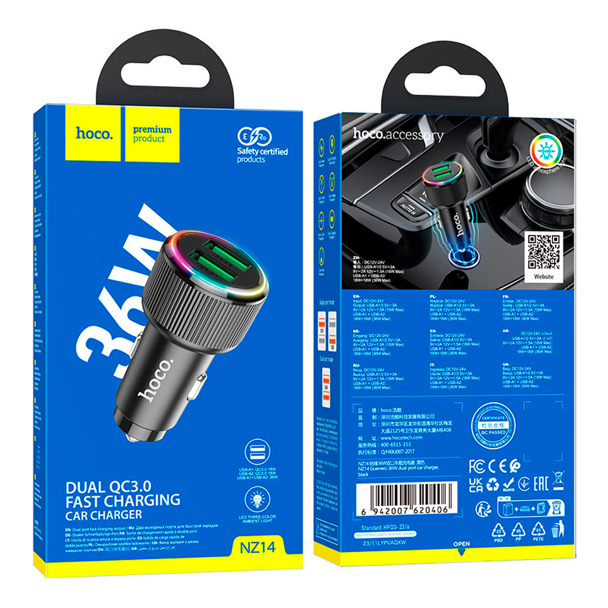 Cargador de Auto Hoco Nz14 Dual 36w Negro – imagen 2