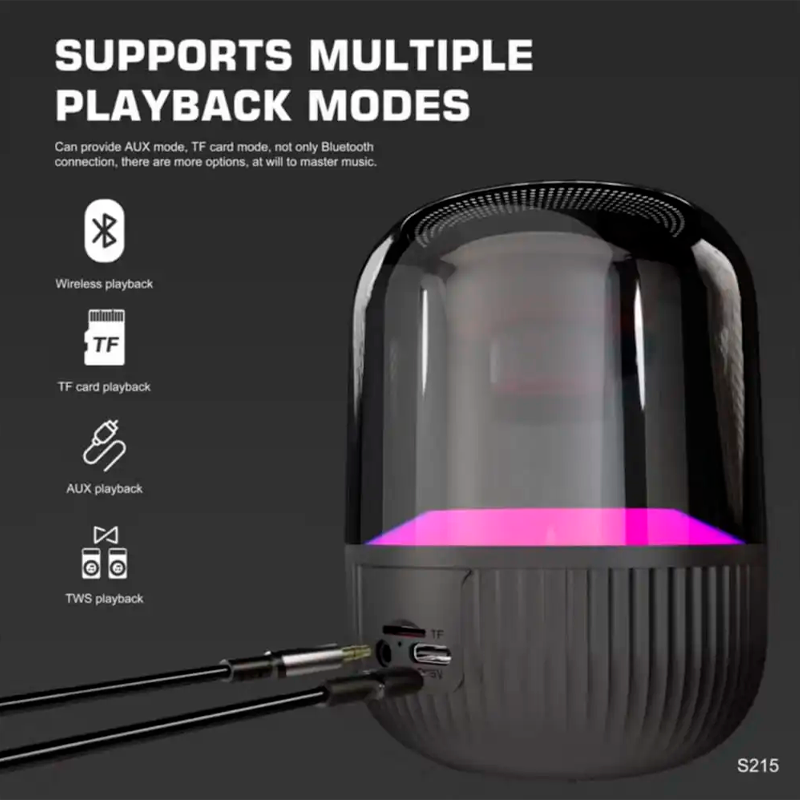 Parlante Bluetooth Lenyes S215 Colorfull Lights 5w Negro – imagen 2