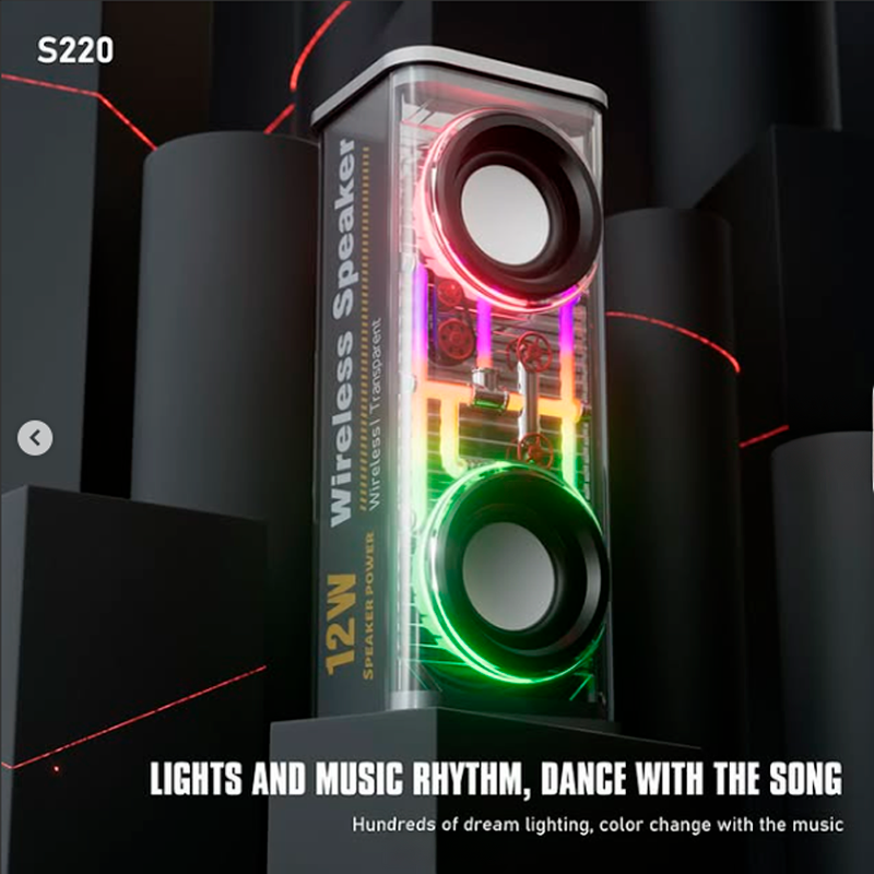 Parlante Bluetooth Lenyes S220 Colorfull Lights 12w Negro – imagen 2