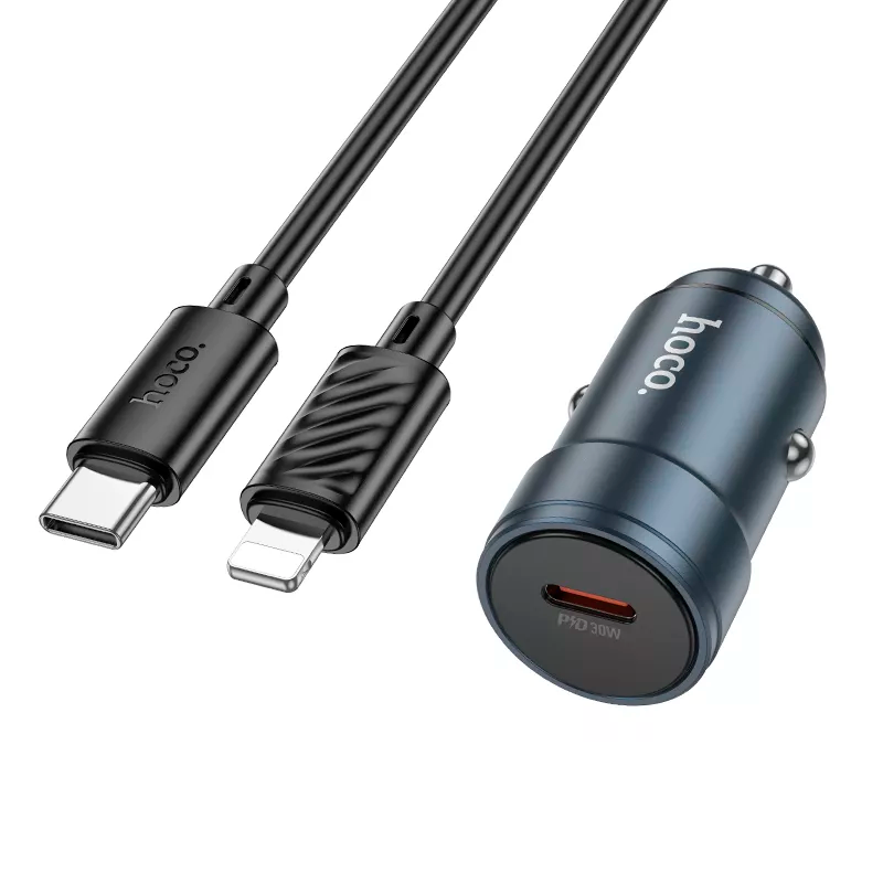 Cargador De Auto Dual Usb Tipo C Hoco Z57 Glorious + Cable Lightning