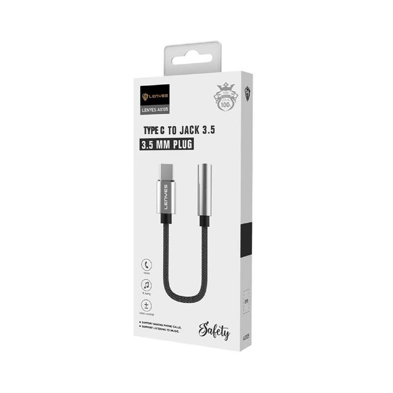 Cable Tipo C a Jack 3.5mm Lenyes Ax105 10cm Negro – imagen 2