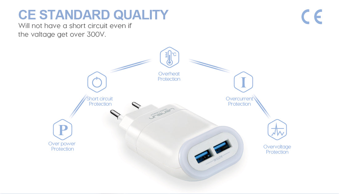 Cargador Dual Carga Rapida 2.4a Lensun Blanco – imagen 4