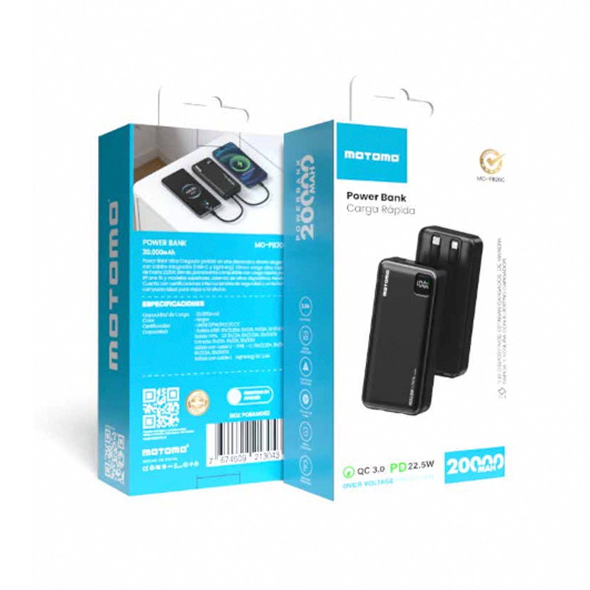 Powerbank Carga Rapida Motomo Mo-pb20c 20000 Mah Negro – imagen 2