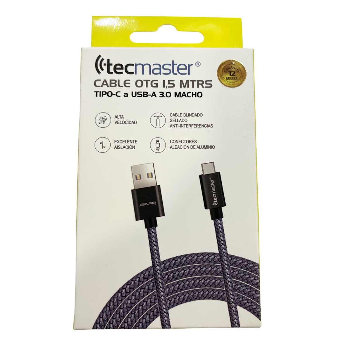 Cable Tipo C A Usb 3.0 Macho Reforzado 1.5 Metros Tecmaster Negro – imagen 2