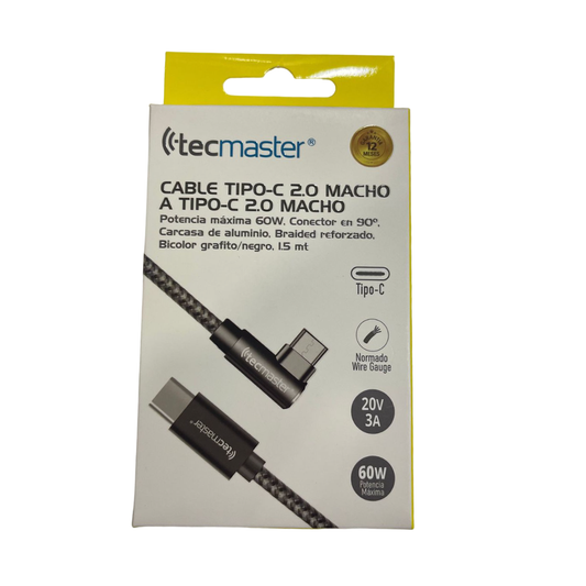 Cable Tipo C a Tipo C 60W 1.5 Metros Tecmaster Negro